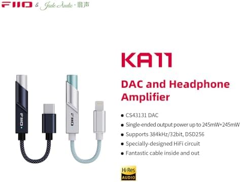 FiiO KA11 USB C to 3 5mm Audio Adapter 32bit/384KHz  USB Type C Dongle HiFi DAC Amplifier for Android/iOS/Windows/Mac  Silver  TC 