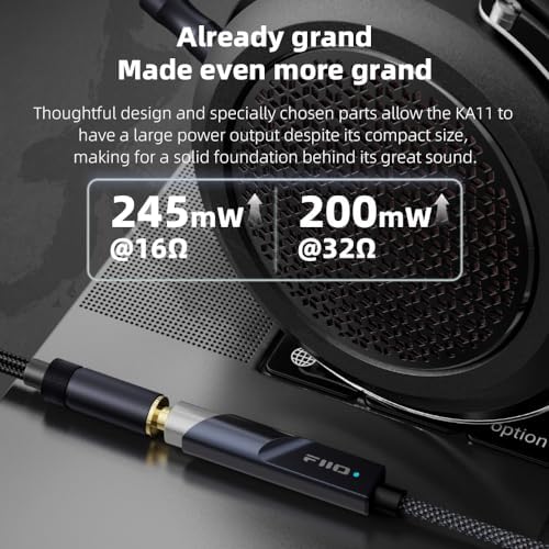 FiiO KA11 USB C to 3 5mm Audio Adapter 32bit/384KHz  USB Type C Dongle HiFi DAC Amplifier for Android/iOS/Windows/Mac  Silver  TC 