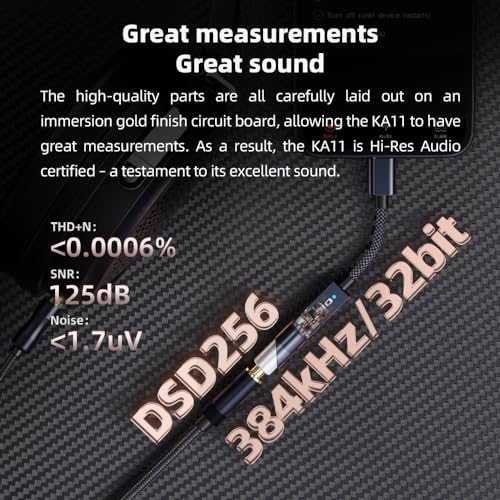 FiiO KA11 USB C to 3 5mm Audio Adapter 32bit/384KHz  USB Type C Dongle HiFi DAC Amplifier for Android/iOS/Windows/Mac  Silver  TC 