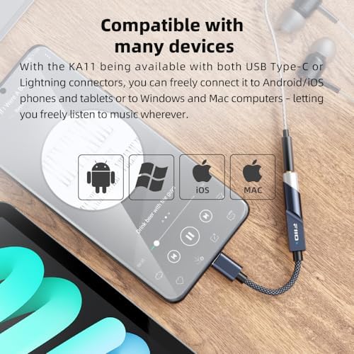FiiO KA11 USB C to 3 5mm Audio Adapter 32bit/384KHz  USB Type C Dongle HiFi DAC Amplifier for Android/iOS/Windows/Mac  Silver  TC 
