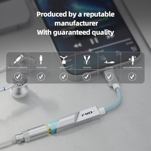 FiiO KA11 USB C to 3 5mm Audio Adapter 32bit/384KHz  USB Type C Dongle HiFi DAC Amplifier for Android/iOS/Windows/Mac  Silver  TC 