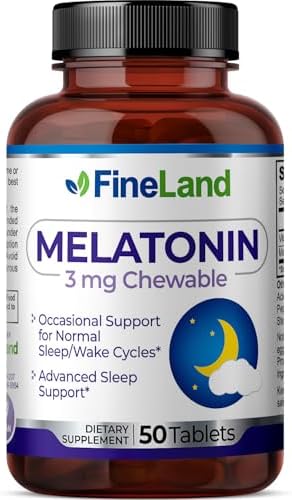 FineLand MELATONIN 3mg Chewable  50 Tablets  50 Day Supply  Fast Dissolve  Normal Sleep  Wake Cycles Support  Sleep Aid  Premium  Healthy  Made in USA