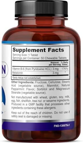 FineLand MELATONIN 3mg Chewable  50 Tablets  50 Day Supply  Fast Dissolve  Normal Sleep  Wake Cycles Support  Sleep Aid  Premium  Healthy  Made in USA