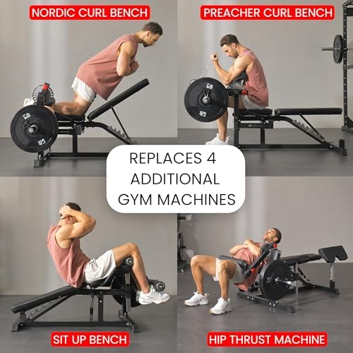 Finer Form GLX Adjustable Weight Bench with Leg Extension and Curl Machine  Total Body Bench for Home Gym  Great for Bench Press  Sit Ups  Preacher Curl  Hip Thrusts and Other Plate Loaded Exercises