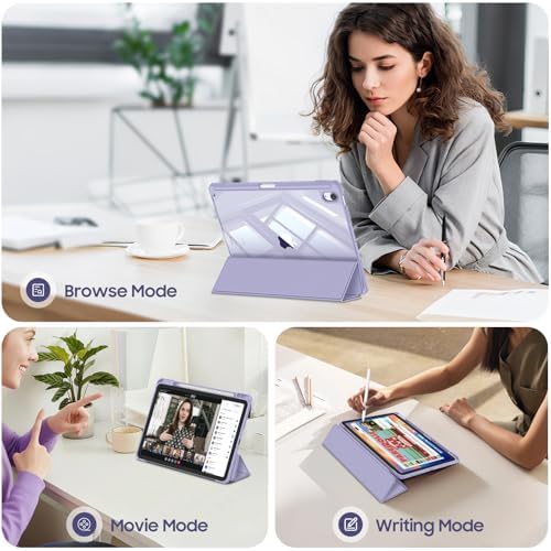 Fintie Hybrid Slim Case for iPad Air 11 inch M4/M3/M2  2026/2025/2024   iPad Air 5th/4th Generation  2022/2020  10 9 Inch   Shockproof Cover with Clear Back Shell & Pencil Holder  Lilac Purple
