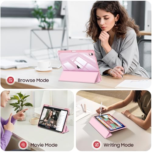 Fintie Hybrid Slim Case for iPad Air 11 inch M4/M3/M2  2026/2025/2024   iPad Air 5th/4th Generation  2022/2020  10 9 Inch   Shockproof Cover with Clear Back Shell & Pencil Holder  Baby Pink