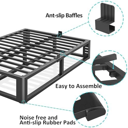Firpeesy Metal Heavy Duty 14 inch Full Bed Frame with Rounded Corner and Headboard Hole Mattress Retainers 3500 LBS No Box Spring Needed Platform Noise Free Easy Assembly