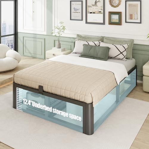 Firpeesy Metal Heavy Duty 14 inch Full Bed Frame with Rounded Corner and Headboard Hole Mattress Retainers 3500 LBS No Box Spring Needed Platform Noise Free Easy Assembly