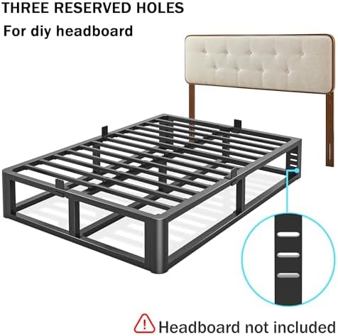 Firpeesy Metal Heavy Duty 14 inch Full Bed Frame with Rounded Corner and Headboard Hole Mattress Retainers 3500 LBS No Box Spring Needed Platform Noise Free Easy Assembly