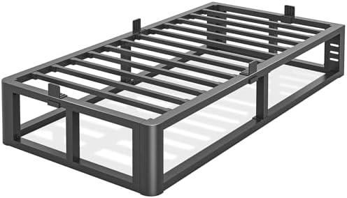 Firpeesy Metal Heavy Duty 14 inch Full Bed Frame with Rounded Corner and Headboard Hole Mattress Retainers 3500 LBS No Box Spring Needed Platform Noise Free Easy Assembly