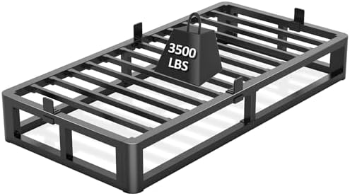 Firpeesy Metal Heavy Duty 14 inch Full Bed Frame with Rounded Corner and Headboard Hole Mattress Retainers 3500 LBS No Box Spring Needed Platform Noise Free Easy Assembly