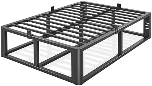Firpeesy Metal Heavy Duty 14 inch Full Bed Frame with Rounded Corner and Headboard Hole Mattress Retainers 3500 LBS No Box Spring Needed Platform Noise Free Easy Assembly