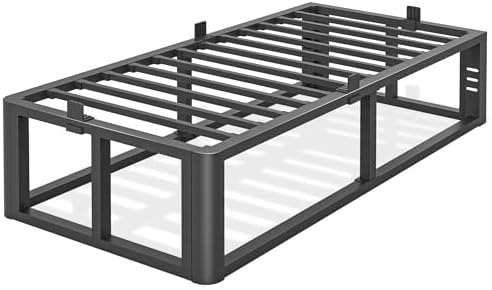 Firpeesy Metal Heavy Duty 14 inch Full Bed Frame with Rounded Corner and Headboard Hole Mattress Retainers 3500 LBS No Box Spring Needed Platform Noise Free Easy Assembly