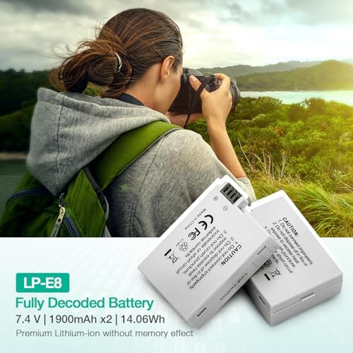 FirstPower 2 Pack LP E8 Batteries Compatible with Canon EOS Rebel T5i  T4i  T3i  T2i  EOS 550D  600D  650D  700D  Kiss X4  Kiss X5  Kiss X6  LC E8E  Not for T2 T3 T4 T5 
