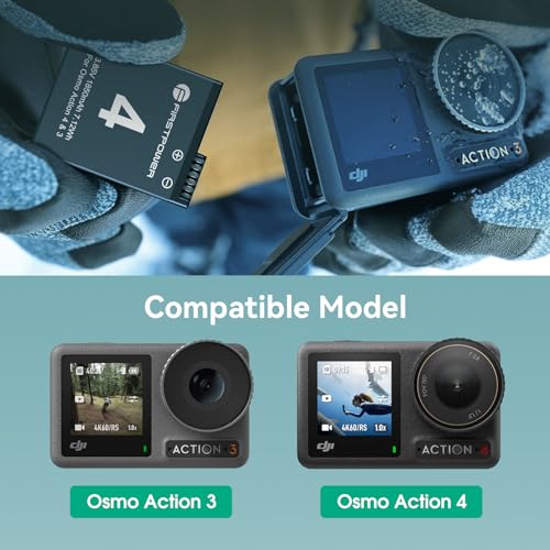 FirstPower Replacement Osmo Action 4&3 Battery  2 Pack 1850mAh  with Dual Fast Charging Hub Compatible with DJI Osmo Action 3 and Osmo Action 4 Cameras