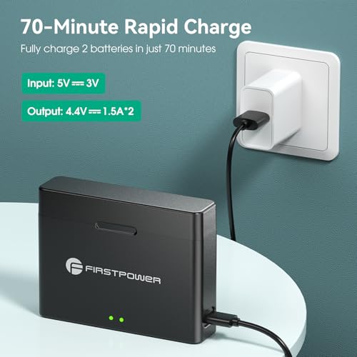 FirstPower Replacement Osmo Action 4&3 Battery  2 Pack 1850mAh  with Dual Fast Charging Hub Compatible with DJI Osmo Action 3 and Osmo Action 4 Cameras