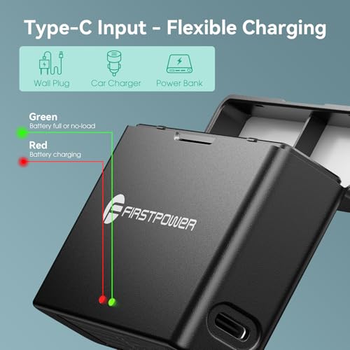 FirstPower Replacement Osmo Action 4&3 Battery  2 Pack 1850mAh  with Dual Fast Charging Hub Compatible with DJI Osmo Action 3 and Osmo Action 4 Cameras