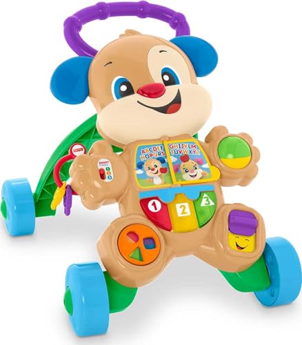 Fisher-Price Juguete para reír y aprender para bebés y niños pequeños, etapas inteligentes para aprender con Puppy Walker, luces musicales educativas y actividades