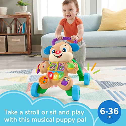 Fisher-Price Juguete para reír y aprender para bebés y niños pequeños, etapas inteligentes para aprender con Puppy Walker, luces musicales educativas y actividades