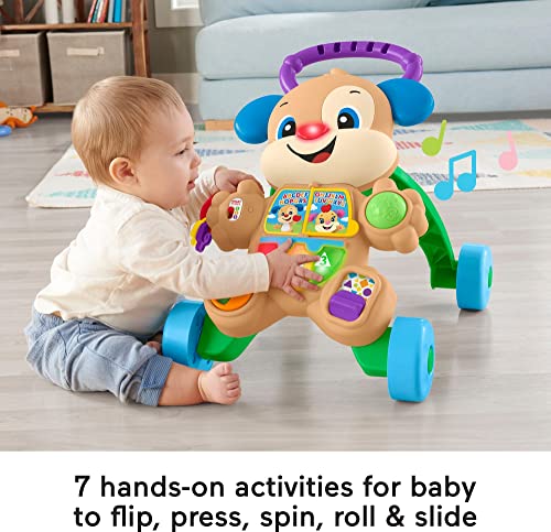 Fisher-Price Juguete para reír y aprender para bebés y niños pequeños, etapas inteligentes para aprender con Puppy Walker, luces musicales educativas y actividades