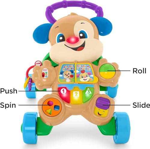 Fisher-Price Juguete para reír y aprender para bebés y niños pequeños, etapas inteligentes para aprender con Puppy Walker, luces musicales educativas y actividades