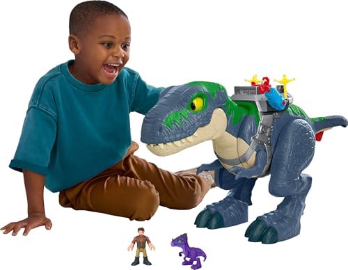 Fisher Price Imaginext Jurassic World Rebirth Dinosaur Playset  Ultimate Action Chomp T  rex 18 inch Dino Toy with Lights  Sounds  Motion & 2 3 inch Action Figures