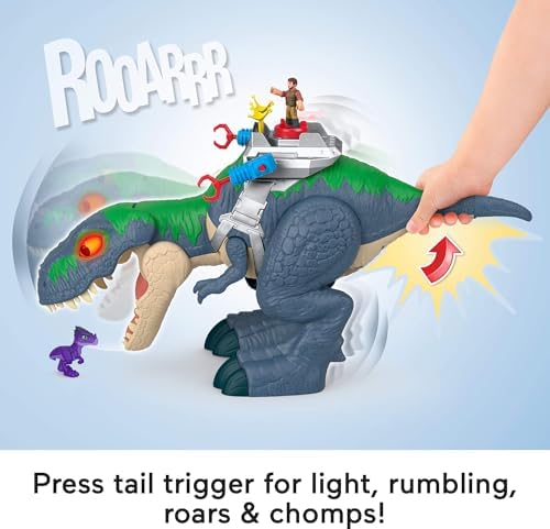 Fisher Price Imaginext Jurassic World Rebirth Dinosaur Playset  Ultimate Action Chomp T  rex 18 inch Dino Toy with Lights  Sounds  Motion & 2 3 inch Action Figures