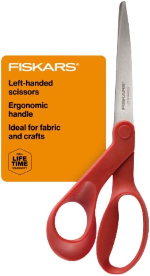 Fiskars Tijeras originales de acero inoxidable con mango naranja de 8 pulgadas, ergonómicas y mantienen el material plano, tijeras afiladas multiusos de papel y tela para oficina, arte y manualidades