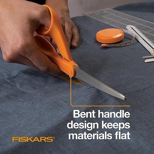 Fiskars Tijeras originales de acero inoxidable con mango naranja de 8 pulgadas, ergonómicas y mantienen el material plano, tijeras afiladas multiusos de papel y tela para oficina, arte y manualidades