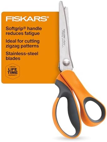 Fiskars Tijeras originales de acero inoxidable con mango naranja de 8 pulgadas, ergonómicas y mantienen el material plano, tijeras afiladas multiusos de papel y tela para oficina, arte y manualidades