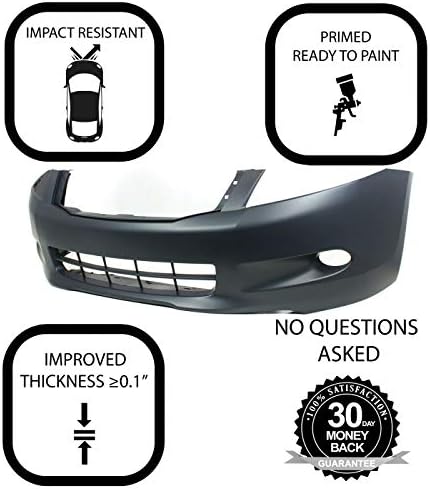 FitParts Compatible With Front Bumper Cover 2008 2009 2010 Honda Accord V6 EX L EX Sedan 08 10  New  Primed and Ready for Paint  With Fog Light Holes  HO1000255 04711TA6A90ZZ