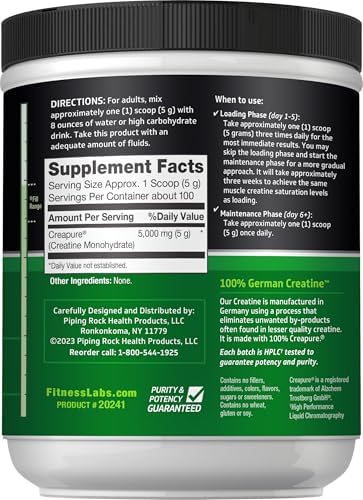 Fitness Labs German Creatine Monohydrate Powder   500 Grams   Creapure Fitness Supplement   100 Servings