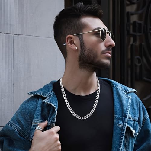 Fiusem - Cadenas chapadas en oro de 14 quilates/tono plata/negro para hombre de 9/64 pulgadas, cadena de eslabones cubanos de acero inoxidable, de 16, 18, 20, 22, 24, 26 y 28 pulgadas