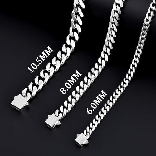 Fiusem - Cadenas chapadas en oro de 14 quilates/tono plata/negro para hombre de 9/64 pulgadas, cadena de eslabones cubanos de acero inoxidable, de 16, 18, 20, 22, 24, 26 y 28 pulgadas