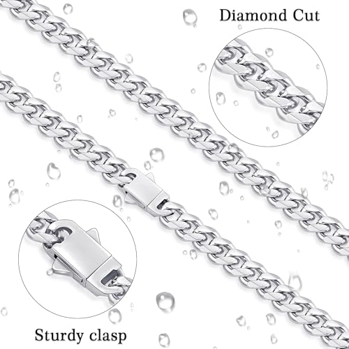 Fiusem - Cadenas chapadas en oro de 14 quilates/tono plata/negro para hombre de 9/64 pulgadas, cadena de eslabones cubanos de acero inoxidable, de 16, 18, 20, 22, 24, 26 y 28 pulgadas