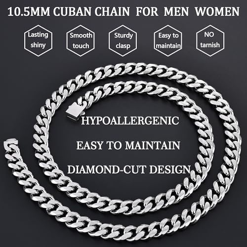 Fiusem - Cadenas chapadas en oro de 14 quilates/tono plata/negro para hombre de 9/64 pulgadas, cadena de eslabones cubanos de acero inoxidable, de 16, 18, 20, 22, 24, 26 y 28 pulgadas