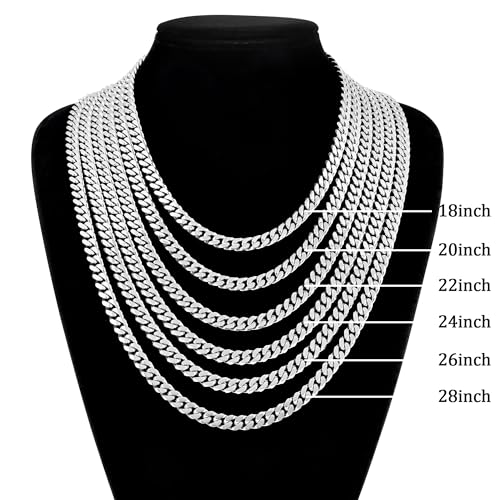 Fiusem - Cadenas chapadas en oro de 14 quilates/tono plata/negro para hombre de 9/64 pulgadas, cadena de eslabones cubanos de acero inoxidable, de 16, 18, 20, 22, 24, 26 y 28 pulgadas