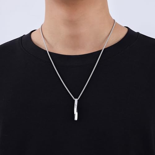 Fiusem Pendant Necklace for Men  Silver Tone/14k Gold Plated/Black Mens Penddant Necklaces with 2 5 mm Box Chain  Stainless Steel Bar Chain  18 28 Inches