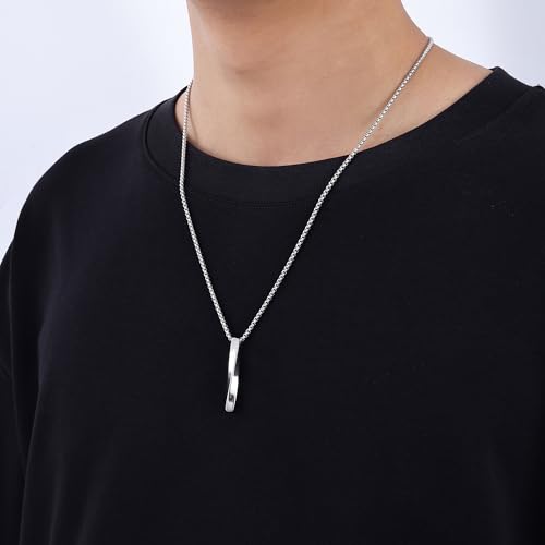 Fiusem Pendant Necklace for Men  Silver Tone/14k Gold Plated/Black Mens Penddant Necklaces with 2 5 mm Box Chain  Stainless Steel Bar Chain  18 28 Inches