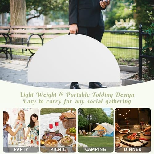 Fivenl 5 FT Round Folding Tables White Foldable Table  Fold in Half with Carrying Handle Portable Plastic Table for Party  Dining  Wedding  Camping  Picnic  Indoor Outdoor Events