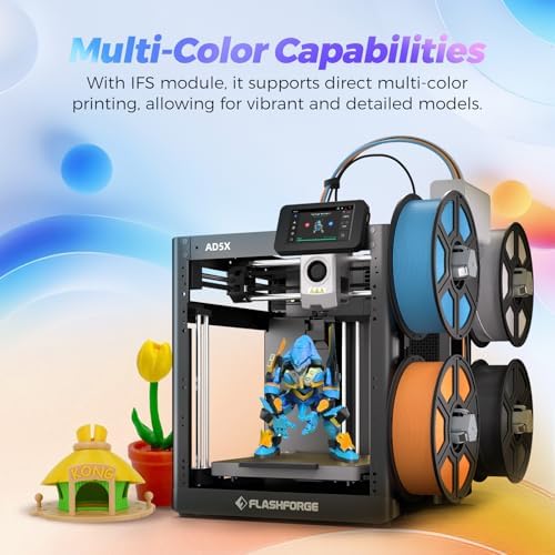 Flashforge AD5X Multicolor 3D Printer  600mm/s High Speed 3D Printer with 300 C Nozzle  Auto Leveling and PEI Flexible Plate  220x 220 x220mm