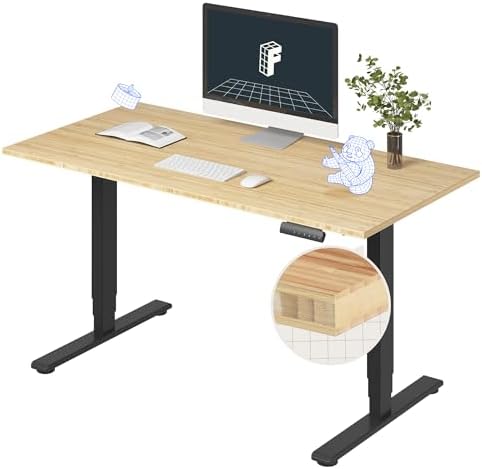 FlexiSpot E6 Bamboo 3 Stage Dual Motor Electric Standing Desk 55 x 28 Sit Stand Up Desk  Holds 220 lbs  Adjustable Height w/ Memory Presets  Solid Bamboo Desktop & White Frame  Ships in 2 Boxes