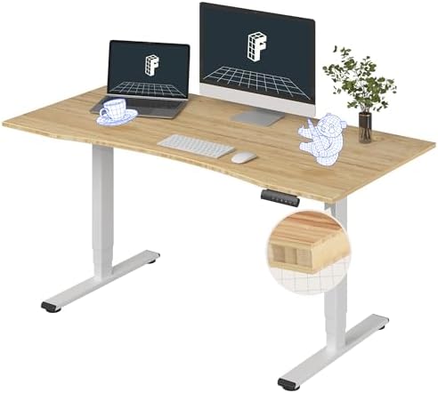 FlexiSpot E6 Bamboo 3 Stage Dual Motor Electric Standing Desk 55 x 28 Sit Stand Up Desk  Holds 220 lbs  Adjustable Height w/ Memory Presets  Solid Bamboo Desktop & White Frame  Ships in 2 Boxes