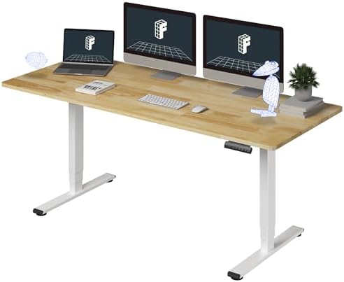 FlexiSpot E6 Bamboo 3 Stage Dual Motor Electric Standing Desk 55 x 28 Sit Stand Up Desk  Holds 220 lbs  Adjustable Height w/ Memory Presets  Solid Bamboo Desktop & White Frame  Ships in 2 Boxes