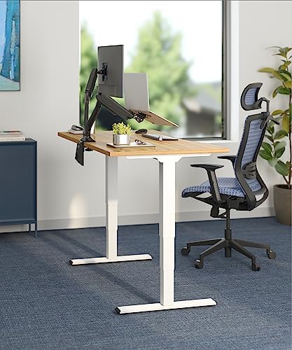 FlexiSpot E6 Bamboo 3 Stage Dual Motor Electric Standing Desk 55 x 28 Sit Stand Up Desk  Holds 220 lbs  Adjustable Height w/ Memory Presets  Solid Bamboo Desktop & White Frame  Ships in 2 Boxes
