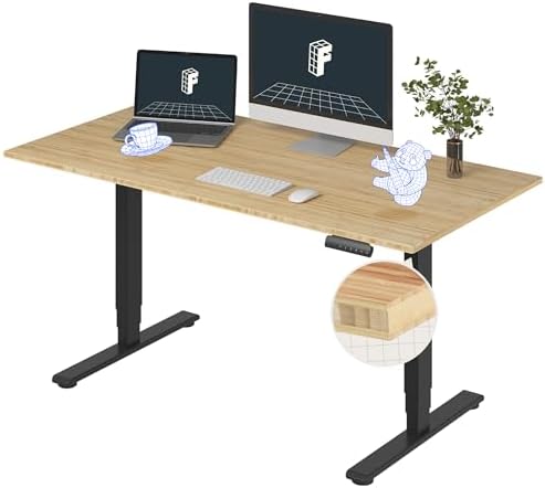 FlexiSpot E6 Bamboo 3 Stage Dual Motor Electric Standing Desk 55 x 28 Sit Stand Up Desk  Holds 220 lbs  Adjustable Height w/ Memory Presets  Solid Bamboo Desktop & White Frame  Ships in 2 Boxes