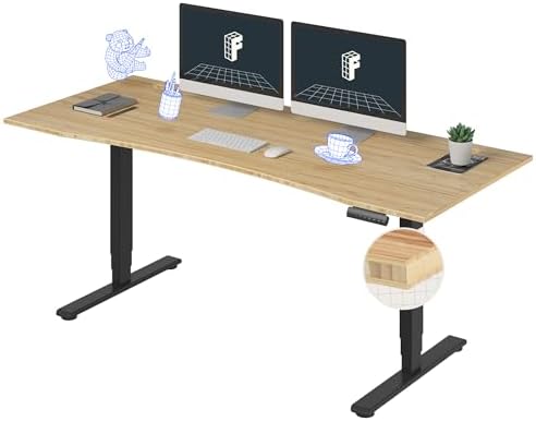 FlexiSpot E6 Bamboo 3 Stage Dual Motor Electric Standing Desk 55 x 28 Sit Stand Up Desk  Holds 220 lbs  Adjustable Height w/ Memory Presets  Solid Bamboo Desktop & White Frame  Ships in 2 Boxes