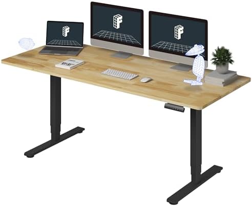 FlexiSpot E6 Bamboo 3 Stage Dual Motor Electric Standing Desk 55 x 28 Sit Stand Up Desk  Holds 220 lbs  Adjustable Height w/ Memory Presets  Solid Bamboo Desktop & White Frame  Ships in 2 Boxes