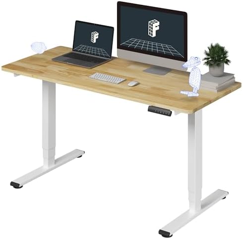 FlexiSpot E6 Bamboo 3 Stage Dual Motor Electric Standing Desk 55 x 28 Sit Stand Up Desk  Holds 220 lbs  Adjustable Height w/ Memory Presets  Solid Bamboo Desktop & White Frame  Ships in 2 Boxes