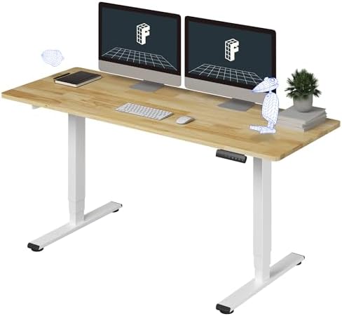 FlexiSpot E6 Bamboo 3 Stage Dual Motor Electric Standing Desk 55 x 28 Sit Stand Up Desk  Holds 220 lbs  Adjustable Height w/ Memory Presets  Solid Bamboo Desktop & White Frame  Ships in 2 Boxes